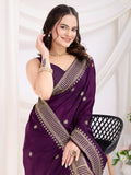 Fabulous Violet Heavy Zari Border Work Chinon Silk Engagement Wear Saree