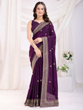 Fabulous Violet Heavy Zari Border Work Chinon Silk Engagement Wear Saree