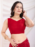 Incredible Red Heavy Zari Border Work Chinon Silk Bridal Saree