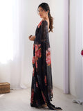 Dazzling Black Floral Printed Georgette Party Wear Saree With Blouse