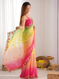 Wonderful Multi-Color Floral Embroidered Georgette Saree With Blouse