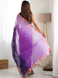 Amazing Purple Thread Embroidered Georgette Casual Wear Saree