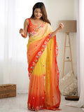 Wonderful Yellow Floral Embroidered Georgette Party Wear Saree