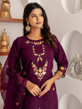 Gorgeous Purple Thread Work Viscose Silk Festive Wear Pant Suit