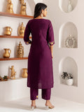 Gorgeous Purple Thread Work Viscose Silk Festive Wear Pant Suit
