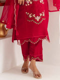 Fascinating Red Thread Work Viscose Silk Traditional Pant Suit With Dupatta