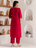 Fascinating Red Thread Work Viscose Silk Traditional Pant Suit With Dupatta