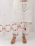 Magnetic White Floral Embroidered Viscose Silk Pant Suit With Dupatta