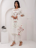 Magnetic White Floral Embroidered Viscose Silk Pant Suit With Dupatta