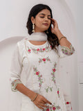 Magnetic White Floral Embroidered Viscose Silk Pant Suit With Dupatta