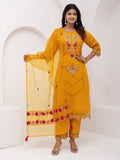 Bewitching Yellow Thread Embroidered Viscose Silk Haldi Wear Pant Suit