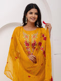 Bewitching Yellow Thread Embroidered Viscose Silk Haldi Wear Pant Suit