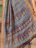 Attractive Brown Printed Dola Silk Casual Wear Saree With Blouse