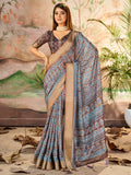 Attractive Brown Printed Dola Silk Casual Wear Saree With Blouse