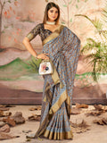 Beautiful Dull Brown Digital Printed Dola Silk Saree With Blouse