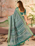 Incredible Mineral Green Printed Dola Silk Festive Wear Saree With Blouse