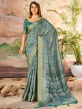 Incredible Mineral Green Printed Dola Silk Festive Wear Saree With Blouse