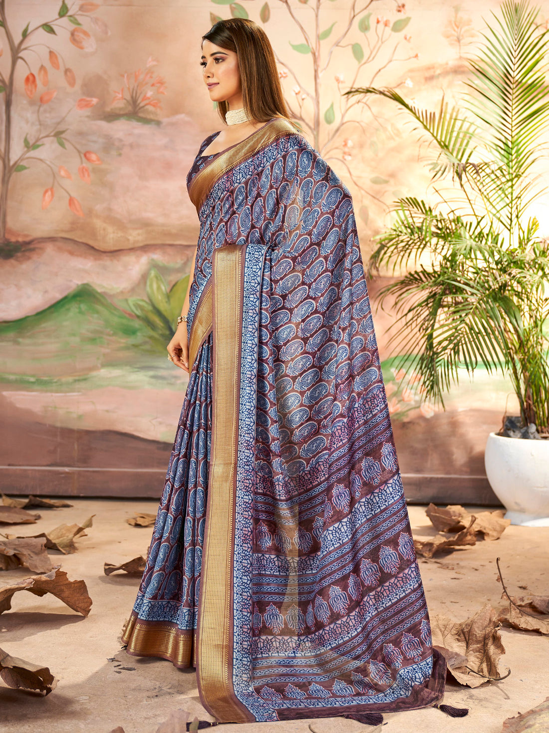 Marvelous Purple Digital Printed Dola Silk Casual Saree With Blouse