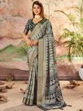 Wonderful Carbon Grey Digital Printed Dola Silk Daily Wear Saree With Blouse