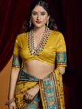 Stunning Mustard Yellow Digital Printed Tussar Silk Casual Wear Saree