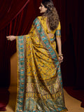 Stunning Mustard Yellow Digital Printed Tussar Silk Casual Wear Saree