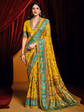 Stunning Mustard Yellow Digital Printed Tussar Silk Casual Wear Saree