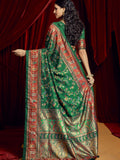 Alluring Bottle Green Paisley Printed Tussar Silk Mehendi Wear Saree