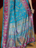 Wonderful Sky Blue Paisley Printed Tussar Silk Festive Wear Saree