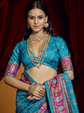 Wonderful Sky Blue Paisley Printed Tussar Silk Festive Wear Saree