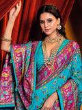 Wonderful Sky Blue Paisley Printed Tussar Silk Festive Wear Saree