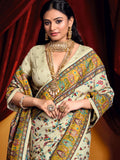 Charming Off-White Paisley Printed Tussar Silk Casual Wear Saree With Blouse