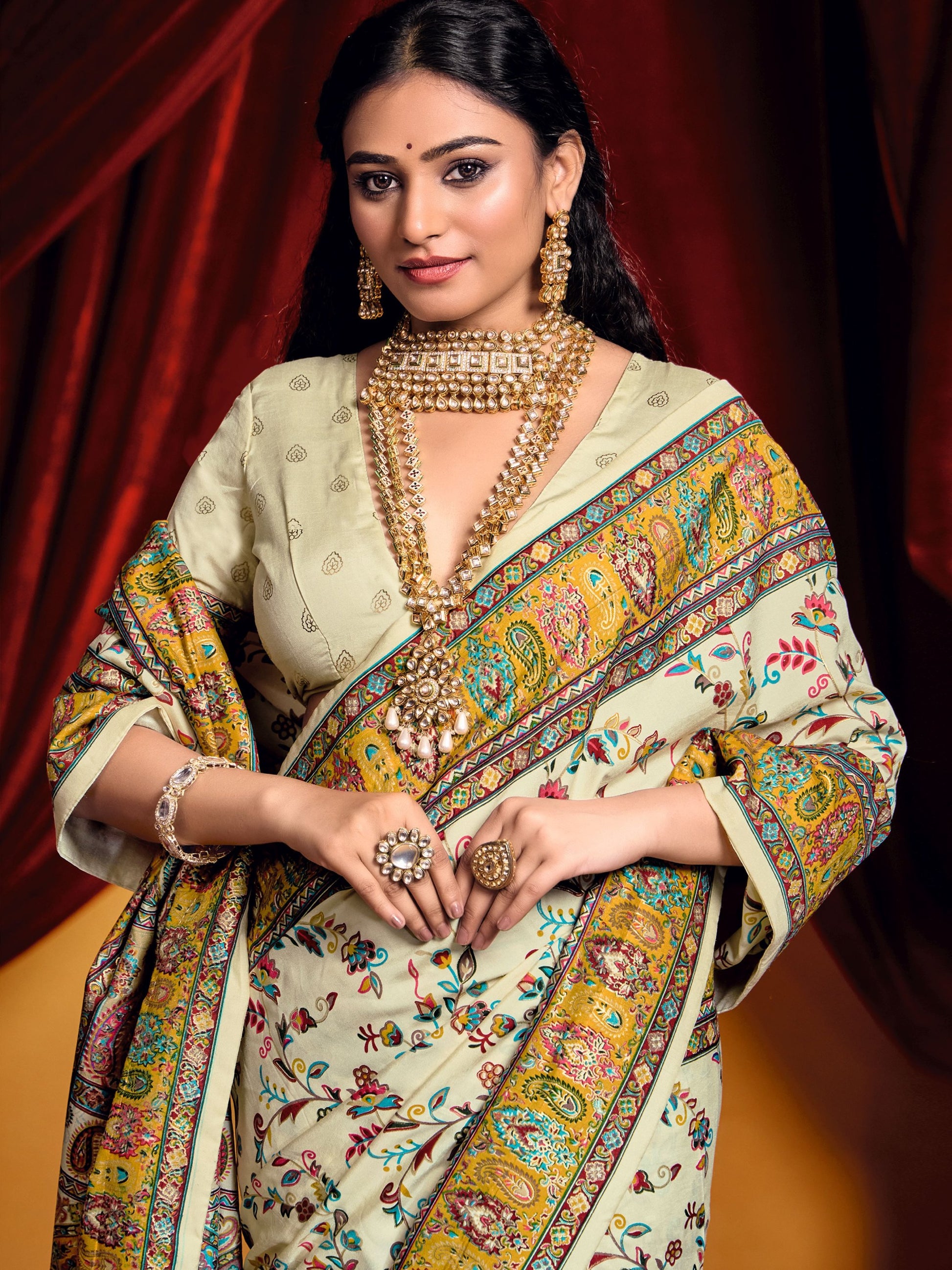 Charming Off-White Paisley Printed Tussar Silk Casual Wear Saree With Blouse