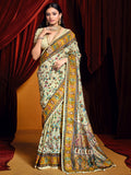 Charming Off-White Paisley Printed Tussar Silk Casual Wear Saree With Blouse