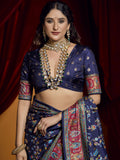 Tantalizing Navy Blue Paisley Printed Tussar Silk Party Wear Saree