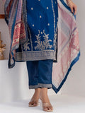 Beautiful Teal Blue Zari Weaving Viscose Silk Pant Suit With Printed Dupatta