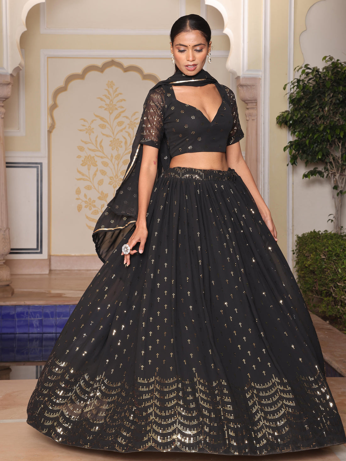 Attractive Black Georgette Designer Lehenga Choli With Dupatta
