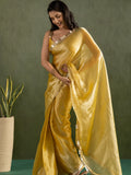 Lovable Yellow Lace Bordered Chiffon Ready To Wear Saree With Blouse