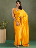 Fascinating Yellow Border Work Chiffon Haldi Wear Pre-Stitched Saree