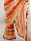 Fascinating Coral Red Leheriya Printed Chiffon Wedding Wear Saree