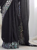 Eye-Catching Black Sequins Georgette Party Wear Saree With Blouse