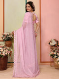 Lavish Baby Pink Thread Work Organza Party Wear Saree With Blouse