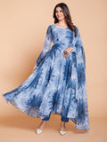 Stunning Blue And White Printed Anarakali Salwar Suit