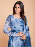 Stunning Blue And White Printed Anarakali Salwar Suit