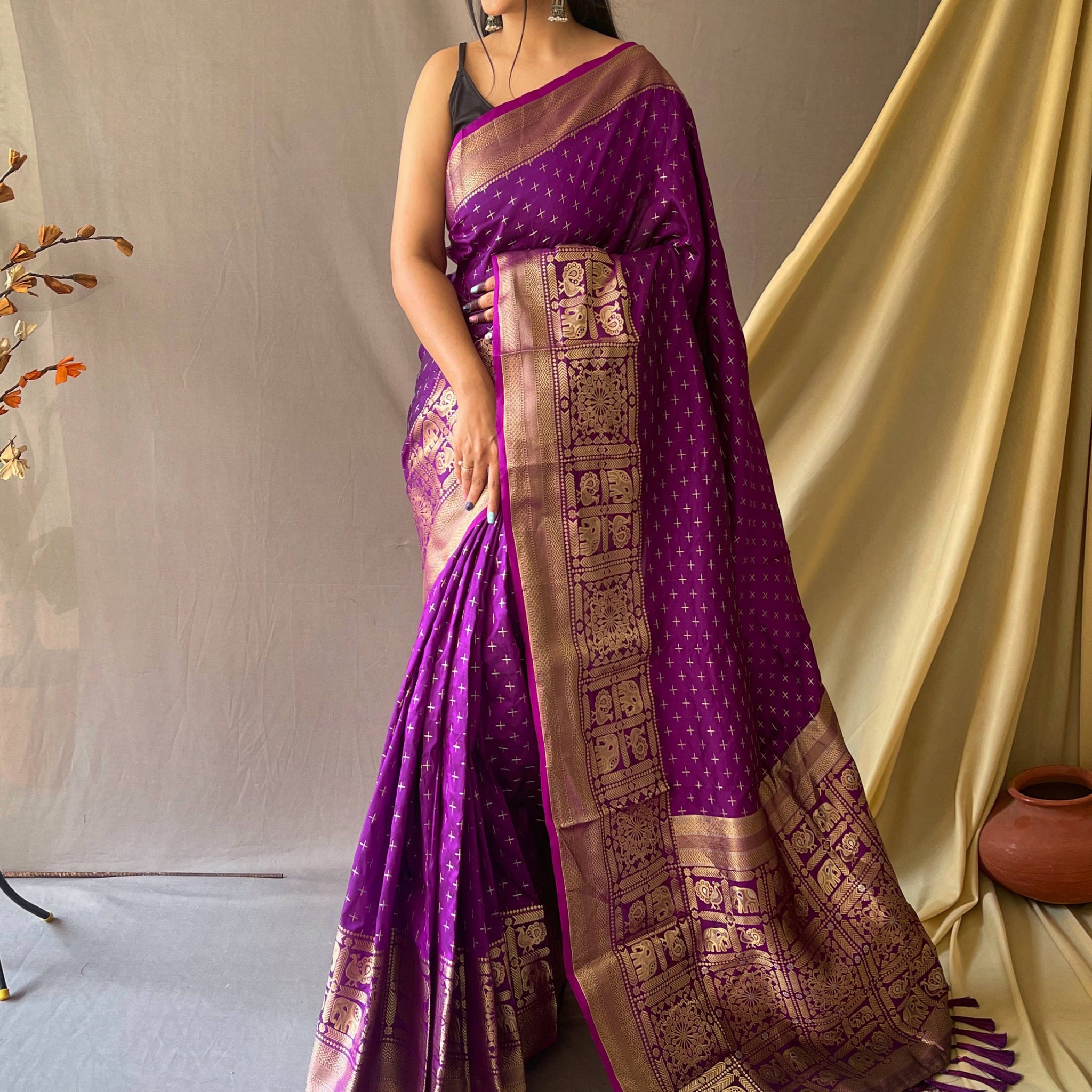 Outstanding Purple Zari Woven Silk Wedding Wear Saree With Blouse