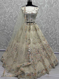 Excellent Off-White Lace Work Net Bridesmaid Lehenga Choli