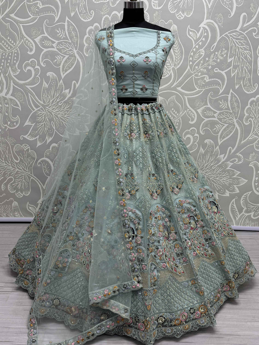 Enjoyable Aqua Blue Dori Work Net Bridesmaid Lehenga Choli