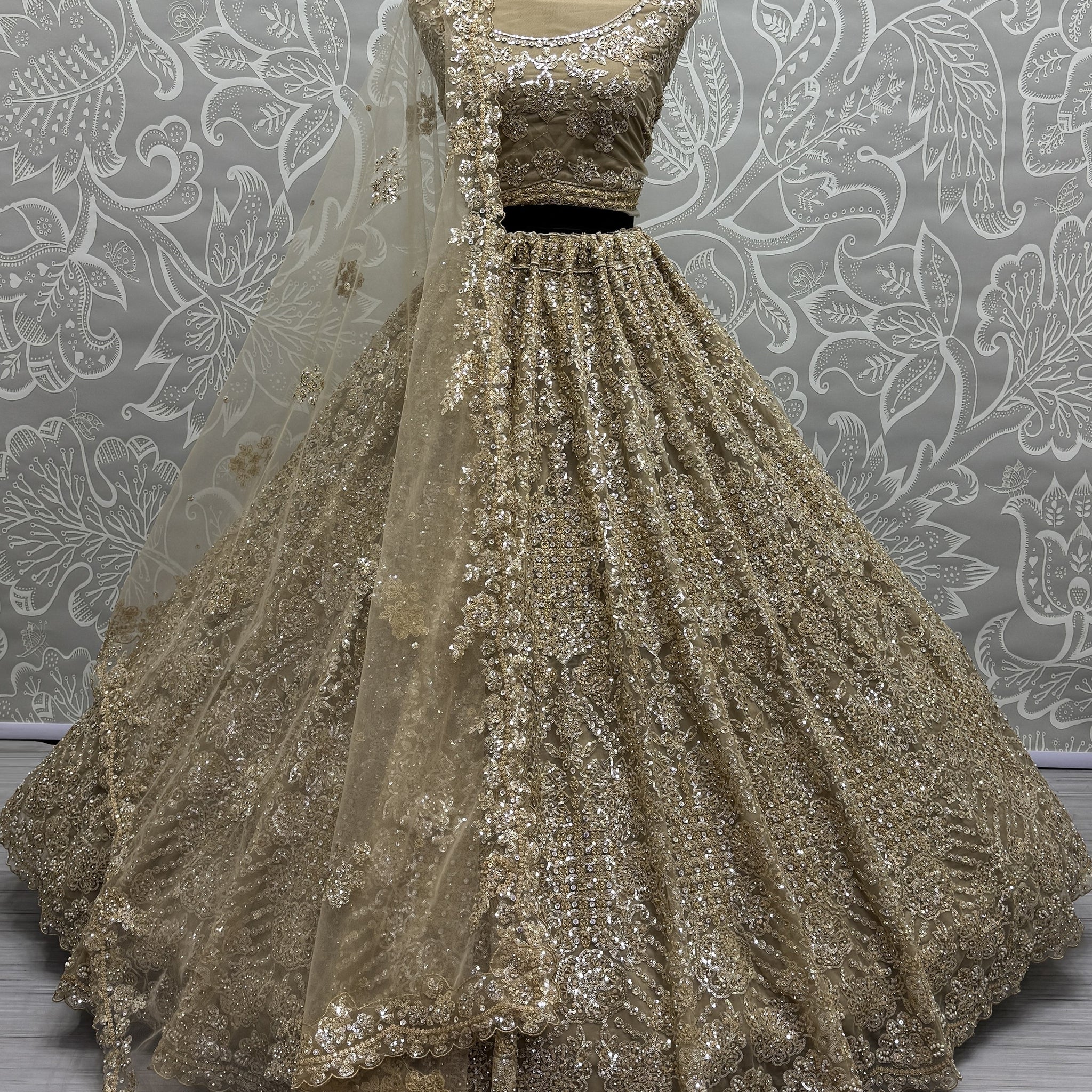 Precious Golden Sequins Heavy Net Bridal Lehenga Choli With Dupatta