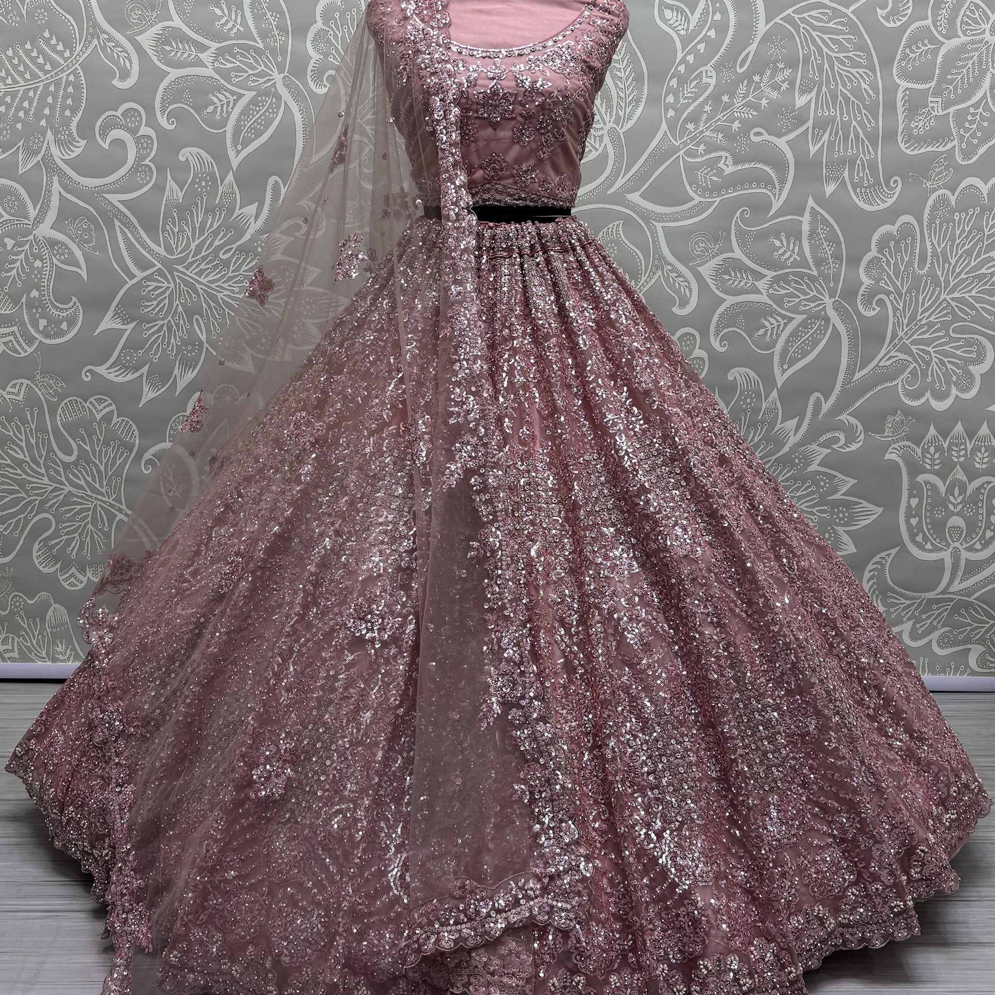 Beautiful Pink Sequins Heavy Net Engagement Wear Lehenga Choli