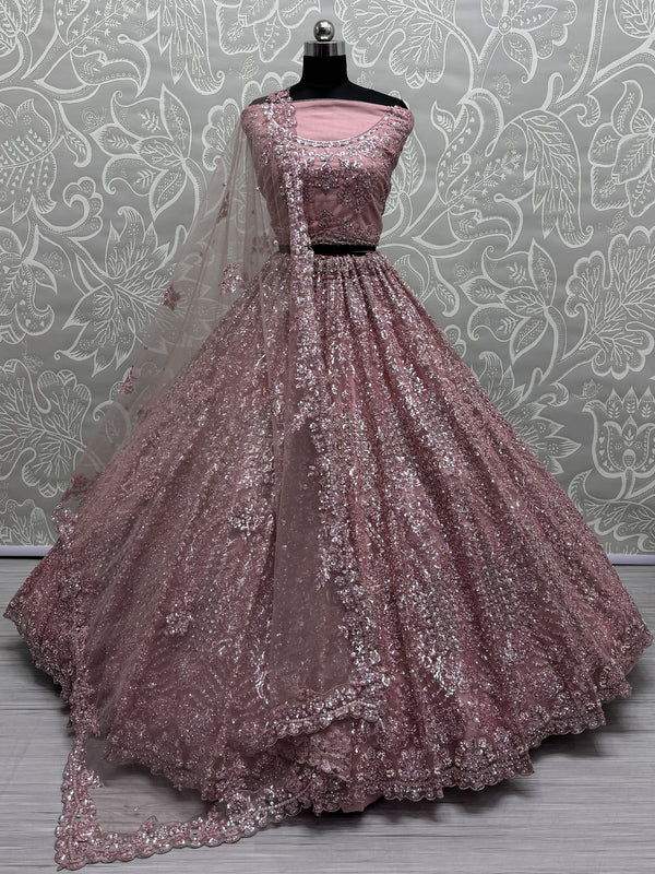Beautiful Pink Sequins Heavy Net Engagement Wear Lehenga Choli