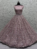 Captivating Rose Pink Bead Work Net Wedding Wear Lehenga Choli With Dupatta